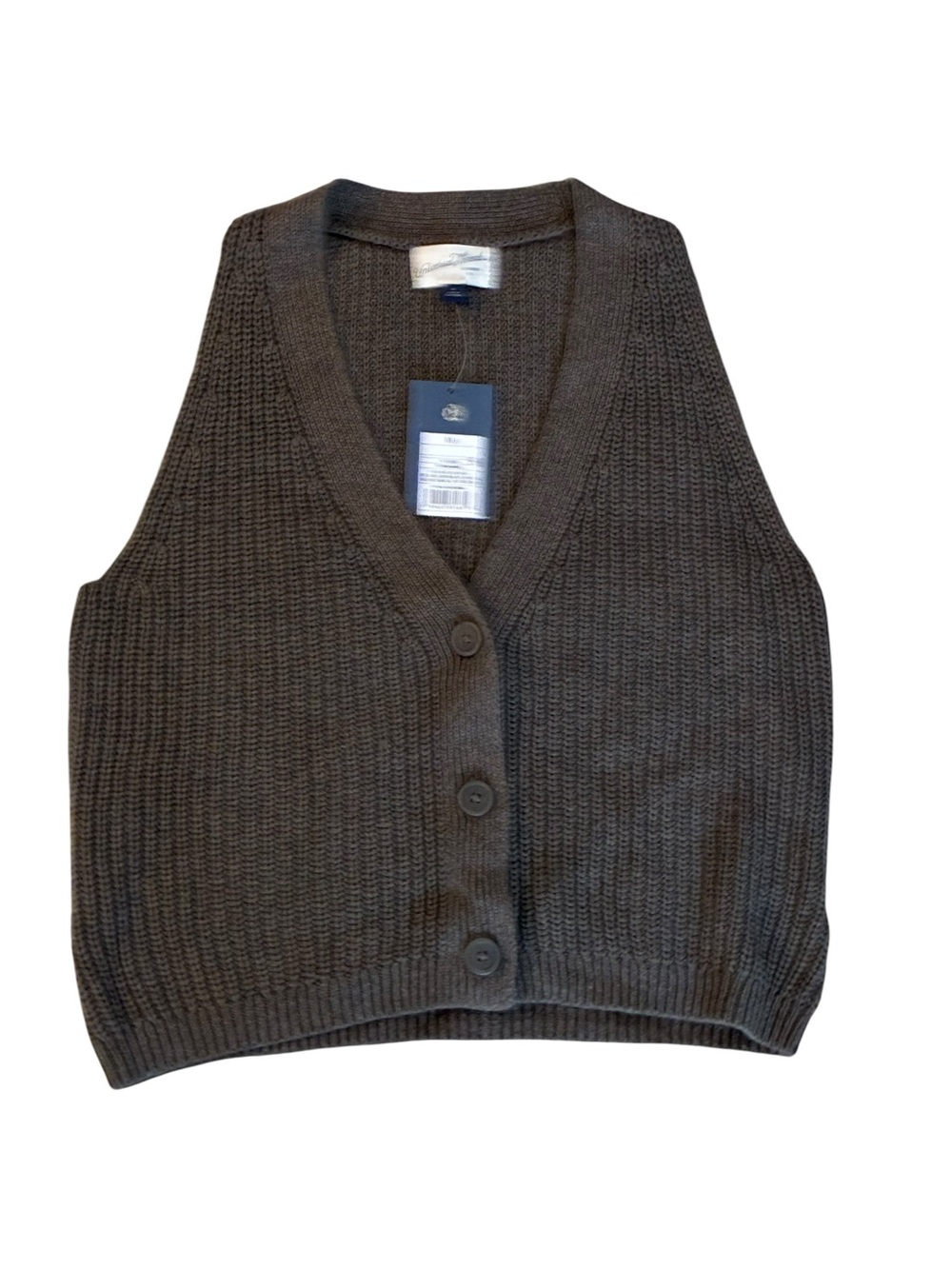 NWT Taupe Ribbed Button Front Sweater Vest Women's Medium Quiet Luxury Minimalis - Picture 6 of 9